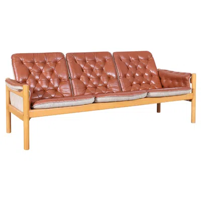 Pre-owned Ikea Mid-century Modern Leather 'safari' Sofa By Kjell Nordin In Brown