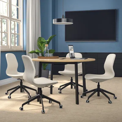 Ikea Mittzon Conference Table, Round Oak Veneer/black, 47 1/4x29 1/2 " In Brown