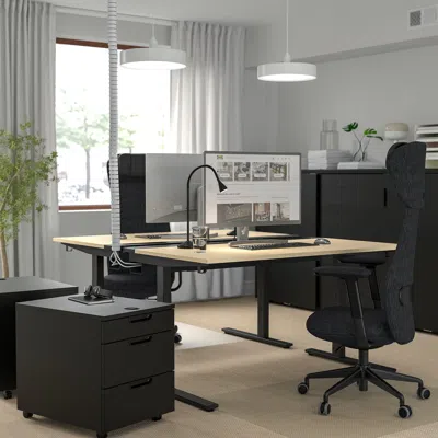 Ikea Mittzon Desk, Birch Veneer/black, 55 1/8x23 5/8 "