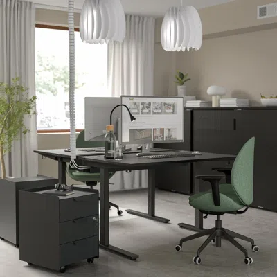 Ikea Mittzon Desk, Black Stained Ash Veneer/black, 47 1/4x31 1/2 "