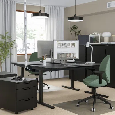Ikea Mittzon Desk, Black Stained Ash Veneer/black, 63x31 1/2 "