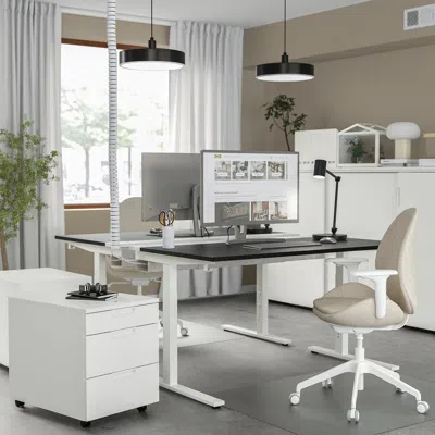 Ikea Mittzon Desk, Black Stained Ash Veneer/white, 55 1/8x23 5/8 "