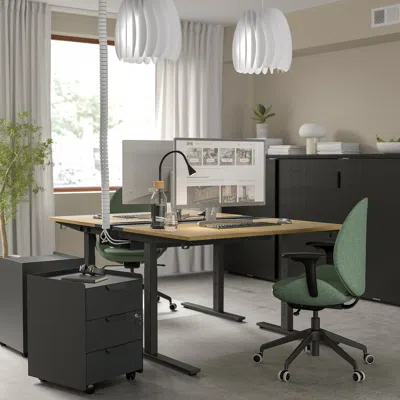 Ikea Mittzon Desk, Oak Veneer/black, 47 1/4x31 1/2 "