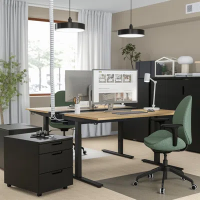 Ikea Mittzon Desk, Oak Veneer/black, 55 1/8x23 5/8 "