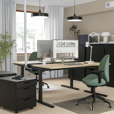 Ikea Mittzon Desk, Oak Veneer/black, 63x23 5/8 "