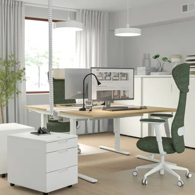 Ikea Mittzon Desk, Oak Veneer/white, 55 1/8x23 5/8 "
