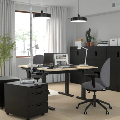 Ikea Mittzon Desk Sit/stand, Electric Birch Veneer/black, 47 1/4x31 1/2 "