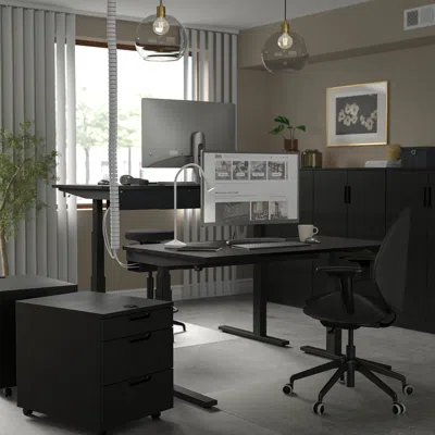 Ikea Mittzon Desk Sit/stand, Electric Black Stained Ash Veneer/black, 55 1/8x31 1/2 "