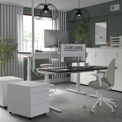 Ikea Mittzon Desk Sit/stand, Electric Black Stained Ash Veneer/white, 63x31 1/2 "