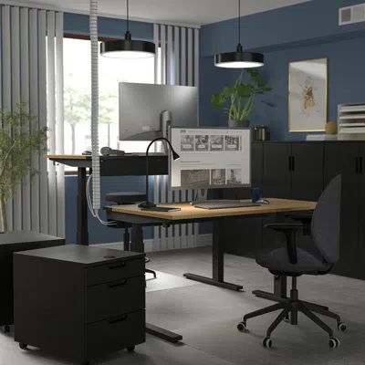Ikea Mittzon Desk Sit/stand, Electric Oak Veneer/black, 55 1/8x31 1/2 "