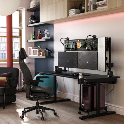 Ikea Målområde Gaming Desk Sit/stand, With Monitor Arms/electric Black, 70 7/8x31 1/2 "