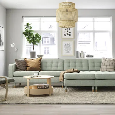 Ikea Morabo Sectional 4-seat With Chaise, Gunnared Light Green, Width: 141 3/4 "