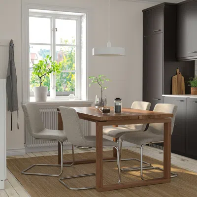 Ikea Mörbylånga / Lustebo Table And 4 Chairs, Oak Veneer Brown Stained/viarp Beige/brown, 55 1/8 "