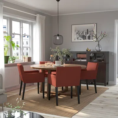 Ikea Mörbylånga / Mårenäs Table And 4 Armchairs, Oak Veneer Black/gunnared Red-brown, 57 1/8 "