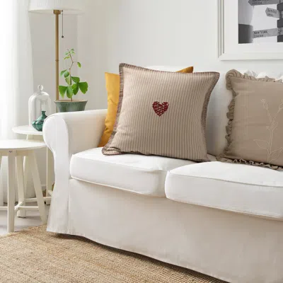 Ikea Mävinn Cushion Cover, Beige Red/heart, 20x20 "