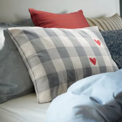 Ikea Mävinn Cushion Cover, Check Gray/heart Red, 16x23 "