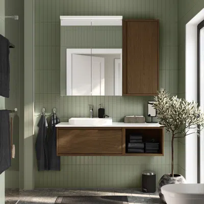 Ikea Ängsjön / Backsjön Bathroom Vanity With Sink & Faucet, Brown Oak Effect, 49x21 1/2x16 1/4 "