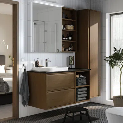 Ikea Ängsjön / Backsjön Bathroom Vanity With Sink & Faucet, Brown Oak Effect, 49x21 1/2x28 1/4 "