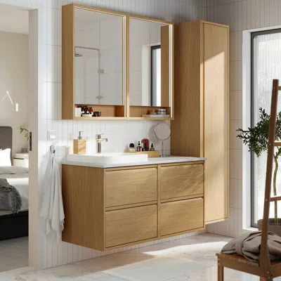 Ikea Ängsjön / Backsjön Bathroom Vanity With Sink & Faucet, Oak Effect, 49x21 1/2x28 1/4 "