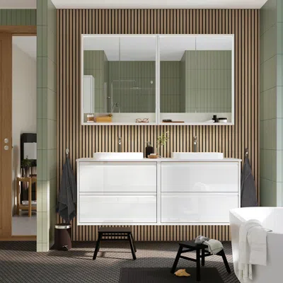 Ikea Ängsjön / Backsjön Double Vanity With Sink & Faucet, High Gloss White, 61x21 1/2x28 1/4 "