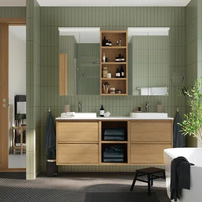 Ikea Ängsjön / Backsjön Double Vanity With Sink & Faucet, Oak Effect, 67x21 1/2x28 1/4 "