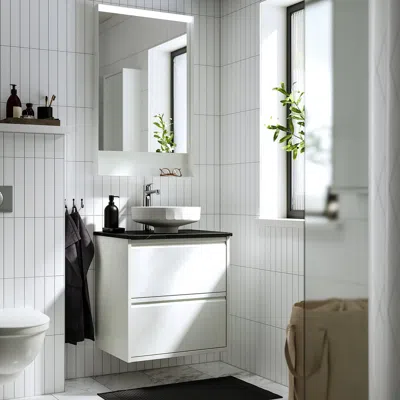 Ikea Ängsjön / Lersjön Bathroom Vanity With Sink & Faucet, High Gloss White, 25x21 1/2x31 3/8 "