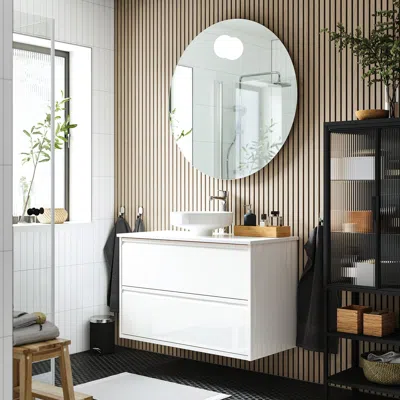Ikea Ängsjön / Lersjön Bathroom Vanity With Sink & Faucet, High Gloss White, 37x21 1/2x31 3/8 "
