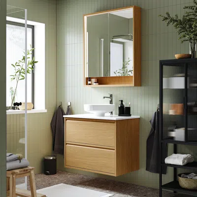Ikea Ängsjön / Lersjön Bathroom Vanity With Sink & Faucet, Oak Effect, 31x21 1/2x31 3/8 "