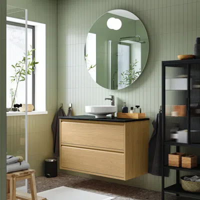 Ikea Ängsjön / Lersjön Bathroom Vanity With Sink & Faucet, Oak Effect, 37x21 1/2x31 3/8 "