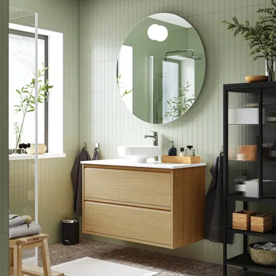 Ikea Ängsjön / Lersjön Bathroom Vanity With Sink & Faucet, Oak Effect, 37x21 1/2x31 3/8 "