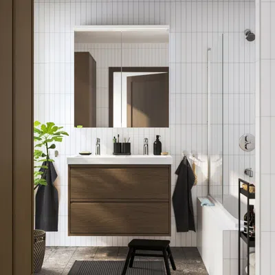 Ikea Ängsjön / Orrsjön Bathroom Vanity With Sink & Faucets, Brown Oak Effect, 37 1/8x21 3/4x27 5/8 "