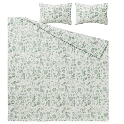 Ikea Nålbjörnbär Comforter Set, White Gray-green/floral Pattern, Full/queen