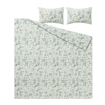 Ikea Nålbjörnbär Comforter Set, White Gray-green/floral Pattern, King