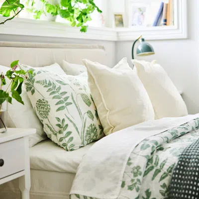 Ikea Nålbjörnbär Duvet Cover And Pillowcase(s), White Gray-green/floral Pattern, Full/queen