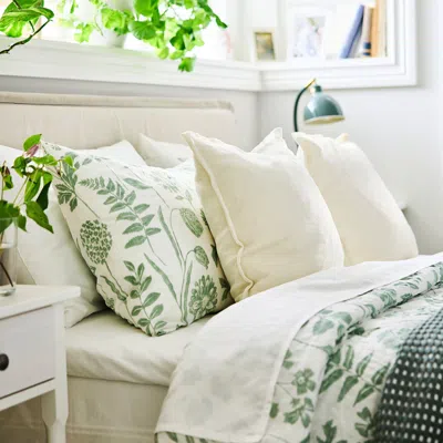 Ikea Nålbjörnbär Duvet Cover And Pillowcase(s), White Gray-green/floral Pattern, King