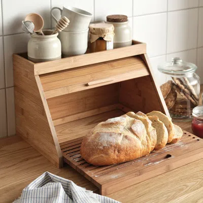 Ikea Nålblecka Bread Box, With Cutting Board And Shelf/bamboo, 15x10x9 " In Brown