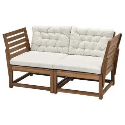 Ikea Nämmarö 2-seat Modular Sofa, Outdoor, Armrests Light Brown Stained/kuddarna Light Grey-beige, 24 3/4