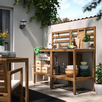 Ikea Nämmarö Kitchen With Sink Unit, Outdoor, Light Brown Stained/stainless Steel, 31 1/2x24 3/8 "