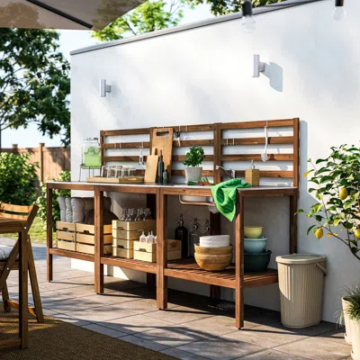Ikea Nämmarö Kitchen With Sink Unit, Outdoor, Light Brown Stained/stainless Steel, 94 1/2x24 3/8 "