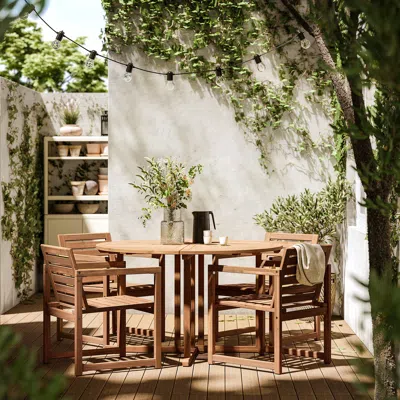 Ikea Nämmarö Table And 4 Armchairs, Outdoor, Light Brown Stained, 51 1/8 "