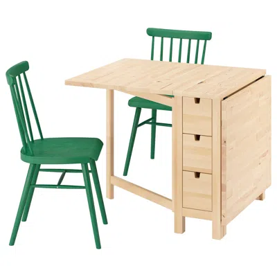 Ikea Norden / Högved Table And 2 Chairs, Birch/green, 10 1/4/35/59 7/8 "