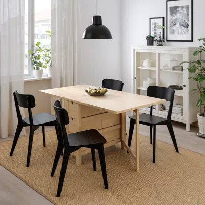 Ikea Norden / Lisabo Table And 4 Chairs, Birch/black, 10 1/4/35/59 7/8 "