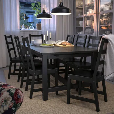 Ikea Nordviken / Nordviken Table And 6 Chairs, Black/black, 82 5/8/113 3/4x41 3/8 "