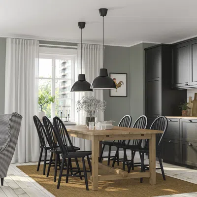 Ikea Nordviken / Skogsta Table And 6 Chairs, Antique Stain/black, 82 5/8/113 3/4 "