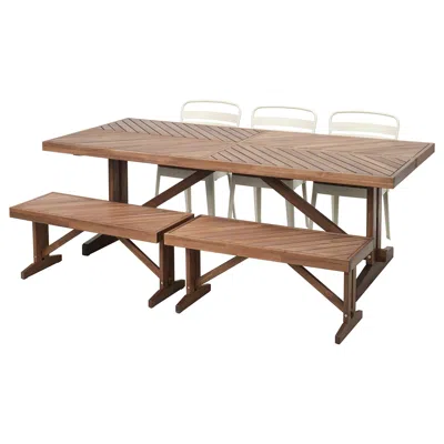 Ikea Norrmansö / Norrmansö Table+3 Chairs+2 Benches, Outdoor Acacia/beige Acacia, 86 5/8x39 3/8 "