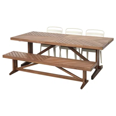Ikea Norrmansö / Norrmansö Table+3 Chairs+bench, Outdoor Acacia/beige Acacia, 86 5/8x39 3/8 "
