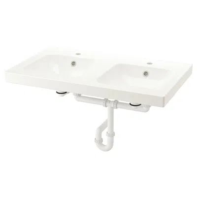 Ikea Orrsjön Double Sink With Water Trap, White, 37x21 3/4 "