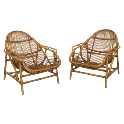 Pre-owned Ikea Pair Of Bamboo Lounge Armchairs By  – Second Half Of The 20th Century In Brown