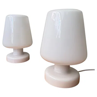 Pre-owned Ikea Pair Of  Guldlök White Opaline Glass Table Lamps, Scandinavian Design