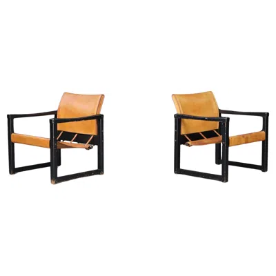 Pre-owned Ikea Pair Of Karin Mobring Safari Lounge Chairs In Cognac Leather, Sweden, 1970s In Brown